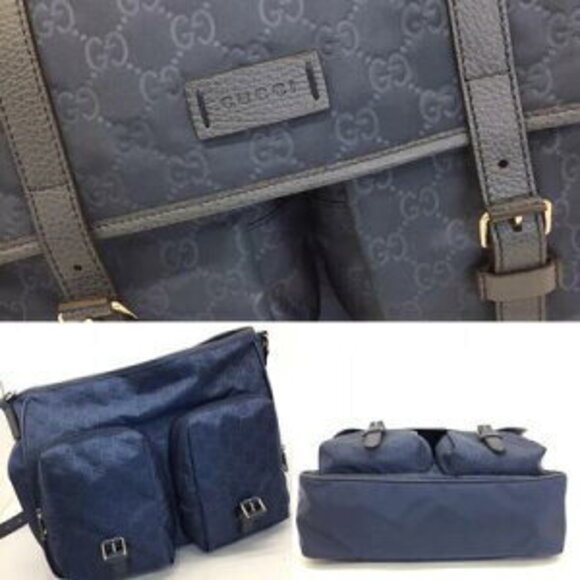 Gucci Blue Nylon Messenger Bag Shoulder GG Pattern - Picture 2 of 6